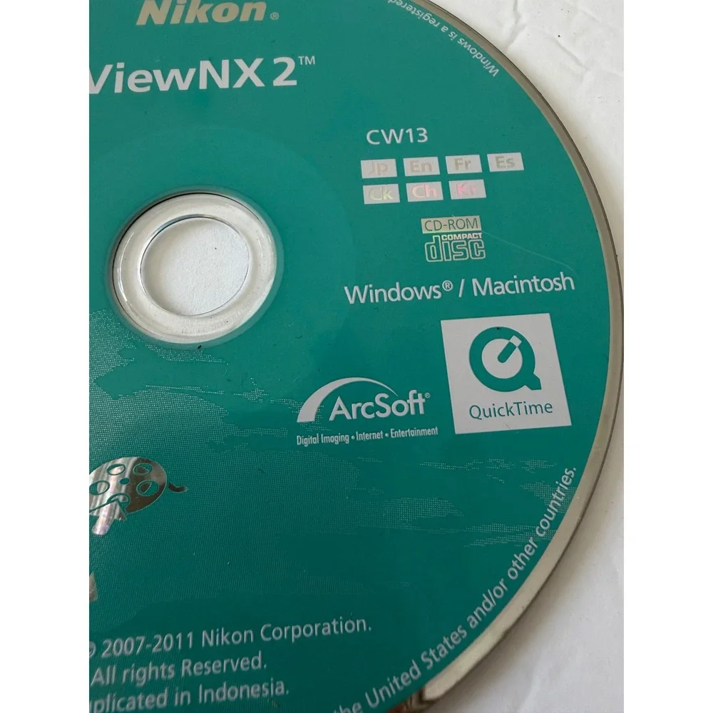 Nikon ViewNX 2 Software CD-ROM CW13 Windows Macintosh Photo Editing Disc